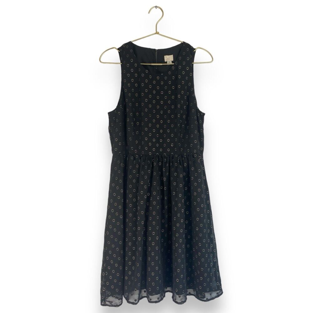A New Day Black Sleeveless Dress Polka Dot Fit Flare Casual Work M 0032